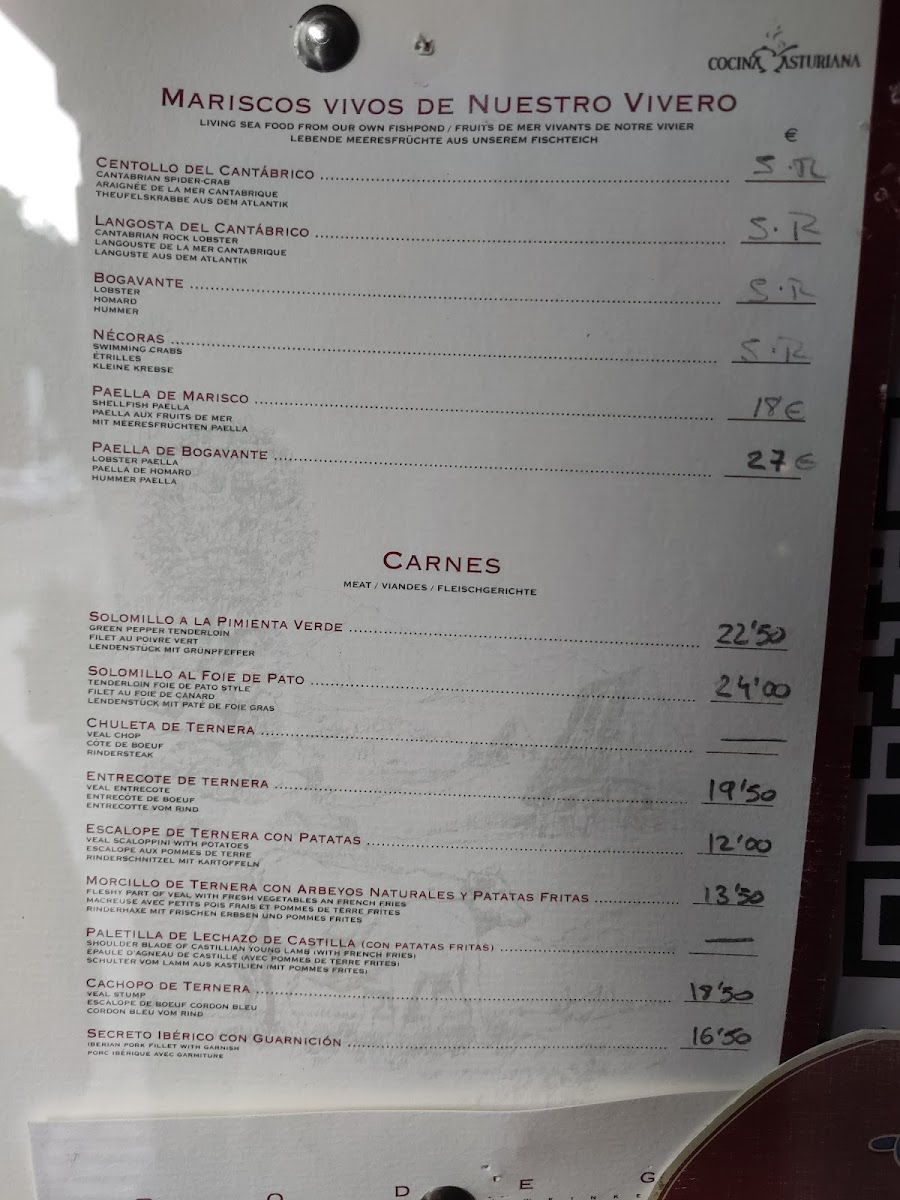 Restaurante Villa Blanca - Luarca Menu - Image 1